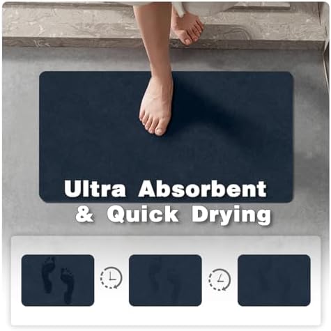 TYUU Thin Bath Mat, Bathroom Rugs Non Slip Washable, 20x48 Navy Blue