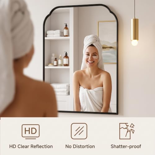 36"x24"﻿ Black Bathroom Scalloped Mirror, Rust-Proof Metal Frame