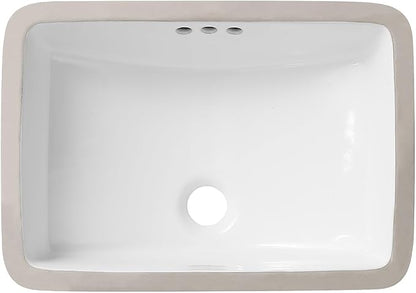 18 Inch Undermount Bathroom Sink White Ceramic Rectangular Under Counter Bathroom Sink for Cabinet Porcelain Vanity Sinks,Overflow Type (18.4"x13.0")