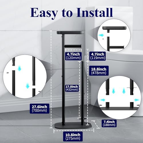 Kitsure Metal Toilet Paper Holder Free Standing, Large, Black