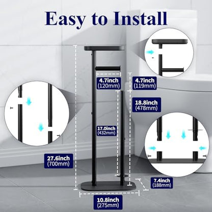 Kitsure Metal Toilet Paper Holder Free Standing, Large, Black