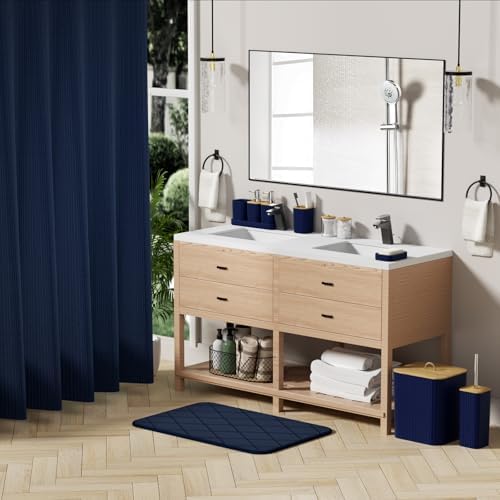 Bathroom Accessory Set - 25PC Bathroom Sets with Shower Curtain and Rugs, Navy Blue Bathroom Set, Bathroom Accessories Set, Shower Curtain Sets with Rugs, Bathroom Trash Can & Soap Dispenser