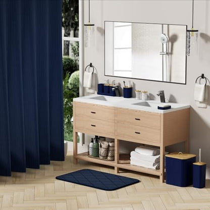 Bathroom Accessory Set - 25PC Bathroom Sets with Shower Curtain and Rugs, Navy Blue Bathroom Set, Bathroom Accessories Set, Shower Curtain Sets with Rugs, Bathroom Trash Can & Soap Dispenser