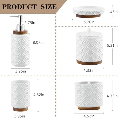 RQYIXI Ceramic Bathroom Accessories Set,White,5 Piece,Embossed Design