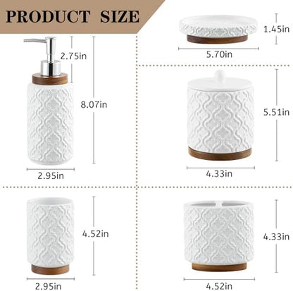 RQYIXI Ceramic Bathroom Accessories Set,White,5 Piece,Embossed Design