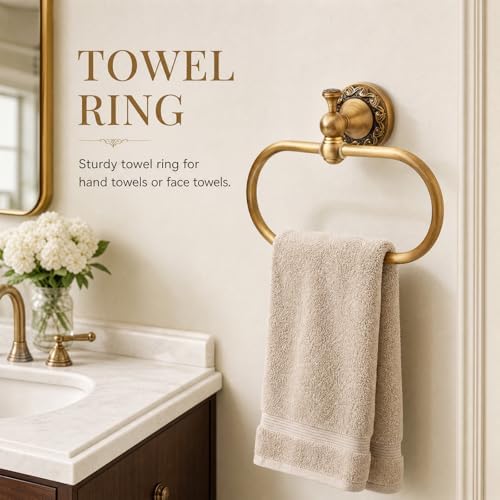 4 Pcs Antique Brass Bathroom Hardware Set, Bathroom Accessories Set, 11 Inch Wall Mounted Bath Towel Bar Toilet Paper Holder Hand Towel Holder Robe Hook for Shower Room Toilet(4-Layer)