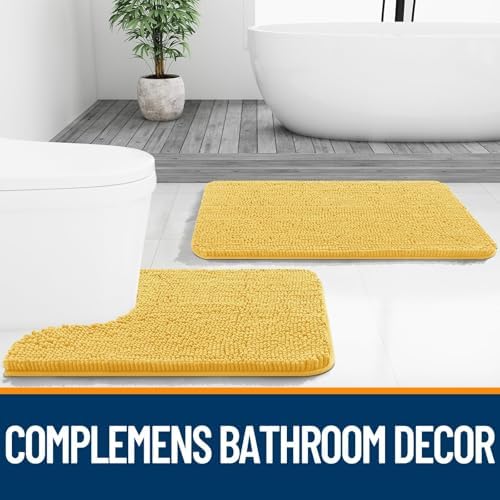 OLANLY Chenille Bathroom Rugs Mats Sets 2 Piece, 47"x20"+24"x20", Yellow