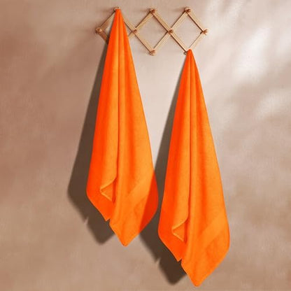 GLAMBURG Premium Cotton Oversized 2 Pack Bath Sheet 35x70-100% Pure Cotton - Ideal for Everyday use - Ultra Soft & Highly Absorbent - Machine Washable - Orange
