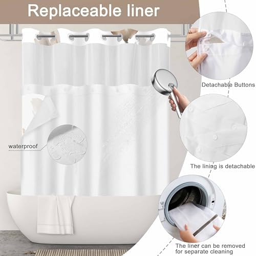 No Hook Shower Curtain and Liner Set, Brown Boho Floral 71x77