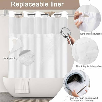 No Hook Shower Curtain and Liner Set, Brown Boho Floral 71x77