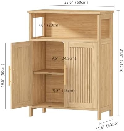 Keehusux Fluted Bathroom Storage Cabinet with 2 Doors & Shelf, Natural Oak