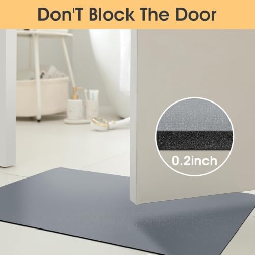 ACCUMTEK Non Slip Bath Mat, Thin Bathroom Rugs Fit Under Door, Quick Dry Bath Mats, Machine Washable Bath Rugs for Bathroom, Bathtub & Kitchen, Bathtub & Kitchen, Grey/Solid/3 Piece