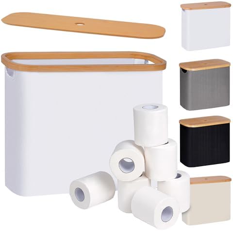 efluky Toilet Paper Storage, Toilet Paper Basket with Lid, Bathroom Organizer, Free Standing Holder Up to 9 Mega Rolls, White