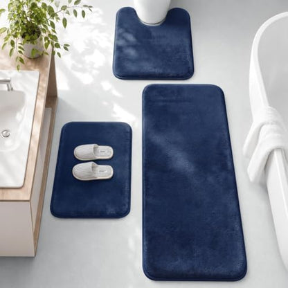 HUXMEYSON 3-Piece Memory Foam Bathroom Rug Set, Navy