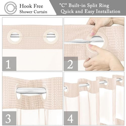 Gibelle No Hook Cloth Blush Pink Shower Curtain with Liner, 36x74