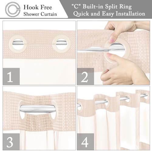 Gibelle No Hook Cloth Blush Pink Shower Curtain with Liner, 72x80