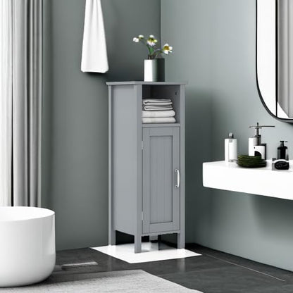 Tangkula Bathroom Floor Cabinet, Freestanding Narrow Storage Cabinet with Anti-Tipping Device, 3-Height Adjustable Shelf, for Bathroom Home Office, 12 x 12 x 31.5 Inches (Grey)