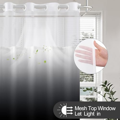 Stall No Hook Shower Curtain and Liner for Bathroom, Ombre Black, 54" x 80"