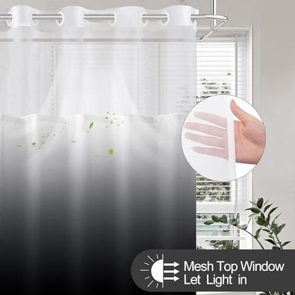 No Hook Shower Curtain and Liner Set for Bathroom, Ombre Black, 71" x 74"