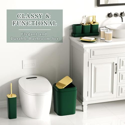 XLHOMO Bathroom Accessories Set - 25PC Bathroom Set with Shower Curtain and Rugs, Green Bathroom Set, Bathroom Accessory Set with Press-on Lid Trash Can, Soap Dispenser and Qtip Holders