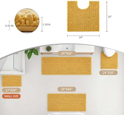 Disolla Toilet Rug 24x24 Inch - Yellow U-Shaped Bathroom Floor Mat, Soft Shaggy Plush Absorbent Chenille Contour Rug, Non-Slip Washable Pedestal Base Rug