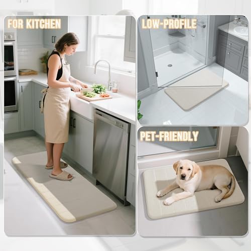 Yimobra Large Memory Foam Bathroom Mat Set, 44 x 24&24 x 17 in, Cream White