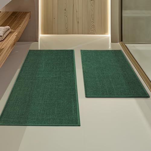 YIHOUSE Bathroom Rugs Thin Bath Mat Sets 2 Pieces Quick Dry,Green