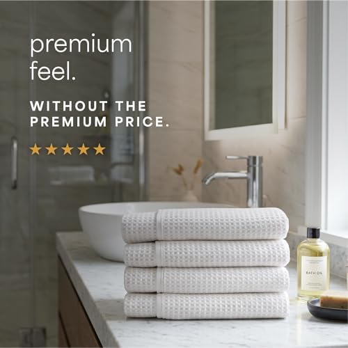 S&T INC. Aura Waffle Bath Towels, 4 Pack, 30" x 60", White