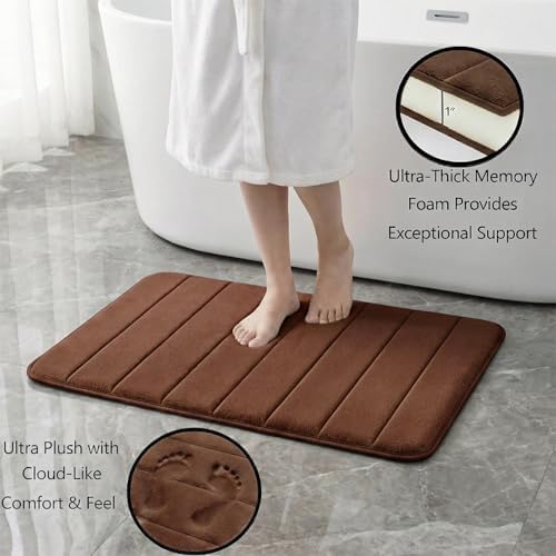 Memory Foam Bath Mat Set 3 Piece，Super Soft Absorbent Bathroom Rug Non Slip, Quick Dry,Machine Wash, Perfect Plush Bathroom Rugs,Home Decor Accessories,Coffee