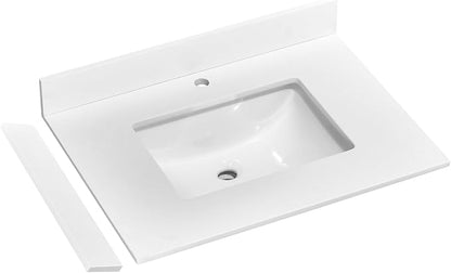 30" x 22" Vanity Top, Quartz Vanity Sink Top in Pure White, with One Sidesplash & One Backsplash, with Undermounted Rectangular Sink,Single Faucet Hole for Vanity Top with Sink