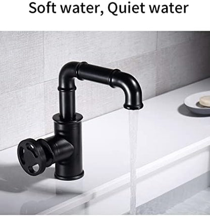 Modern Brass Bathroom Faucet with Hot and Cold Water Mixer Tap for Kitchen Contemporary Black Finish
