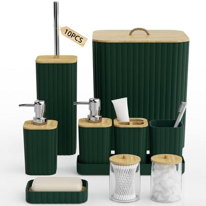 Bathroom Accessories Set - 10PC Bathroom Set, Green Bathroom Set, Bathroom Accessories Set, Toilet Brush, Bathroom Trash Can & Soap Dispenser