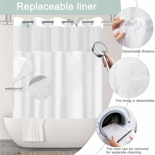 No Hook Shower Curtain and Liner Set, Teal Blue Boho Floral 71x77