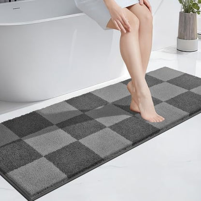 PURRUGS Bathroom Rug Non-Slip Machine Washable 24" x 60", Super Absorbent and Quick-Dry Bath Mat, Extra Soft and Plush Bath Rug for Shower, Bathtub and Sink, Grey & Dark Grey
