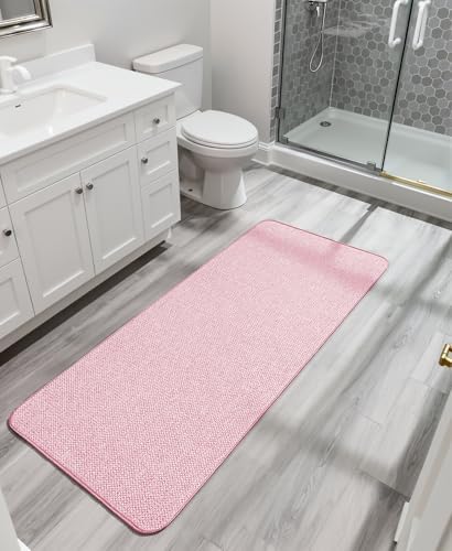Bosap Bath Mat,Ultra Thin Bathroom Runner Rugs,Large Bath Mats for Bathroom,Quick Dry,Non-Slip,Machine Washable,Low Pile,Bath Rug,Shower Outside,Sink,Home Decor Accessories.Pink,3'x6'(36x72inch)