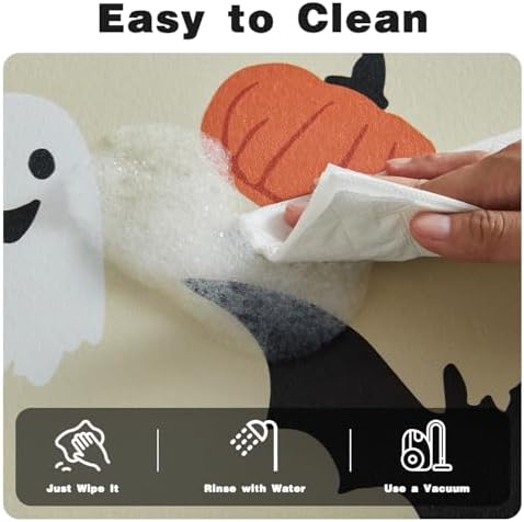 TYUU Thin Halloween Bath Mat, Non-Slip Washable, 24x36 Orange Pumpkins Bats