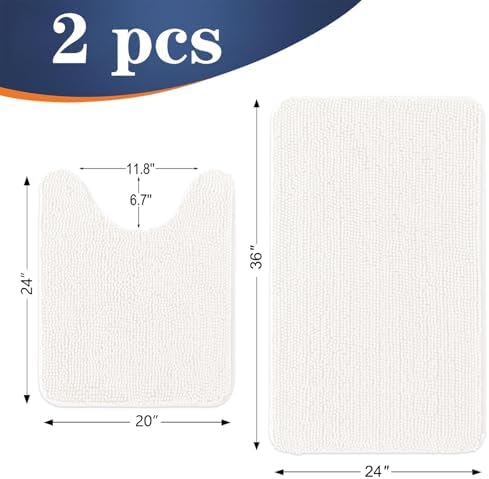 OLANLY Chenille Bathroom Rugs Mats Sets 2 Piece, 36"x24"+24"x20", Ivory