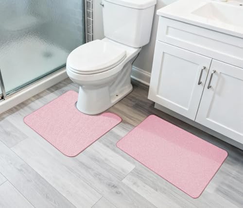 Bosap Bath Mat Set 2 Pieces,Ultra Thin Bathroom Rugs,Rubber Toilet Rugs