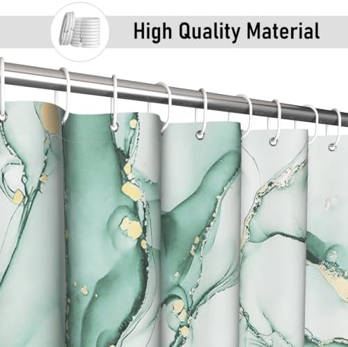 Mint Green Marble Shower Curtain Modern Abstract Luxury Gold Ink Texture Ombre Watercolor Bathroom Curtain Set with Hooks Soft and Lightweight Waterproof Fabric Machine Washable 36" Wx72 L