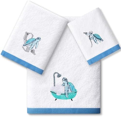 Peryiter 3 Pack Turtle Decorative Bath Towel Set