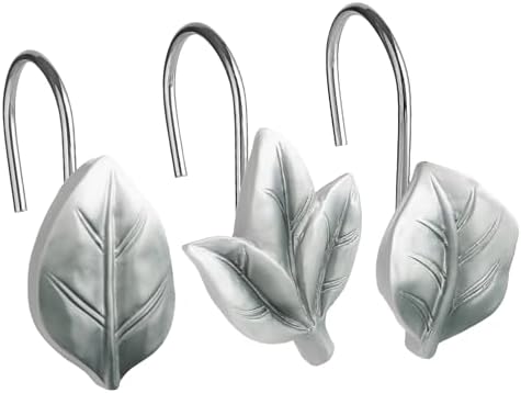 Grey Plant Leaf Shower Curtain Hooks,Eucalyptus Bathroom Decor,12PCS