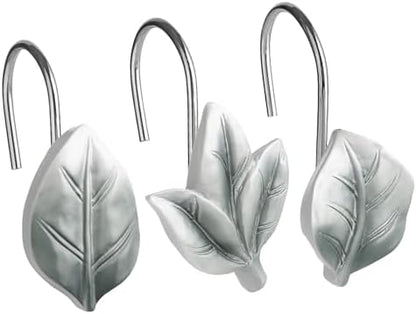 Grey Plant Leaf Shower Curtain Hooks,Eucalyptus Bathroom Decor,12PCS