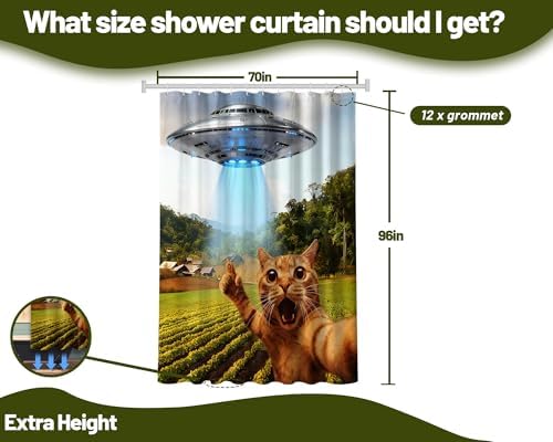Extra Tall Shower Curtain XL Funny Cat Novelty, 70 x 96 Inchs