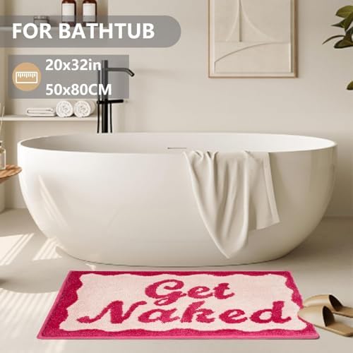 KOEXM Get Naked Bath Mat Pink Bathroom Rugs 20" x 32" Non Slip Shower Rugs