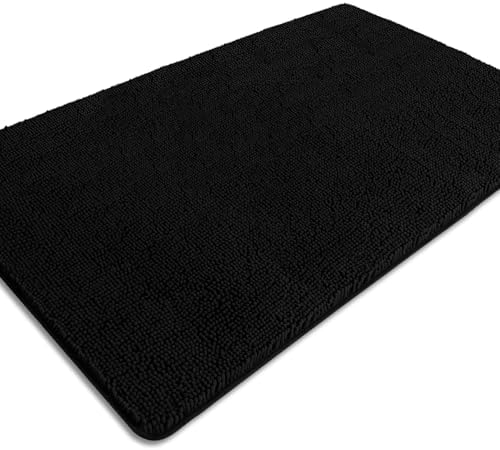 Bathroom Rugs 36 x 60 Inch – Extra Large Bath Mat | Absorbent and Washable Thick Chenille Bath Rugs Non-Slip Runner Rug for Bathroom, Shower, Tub(Black)