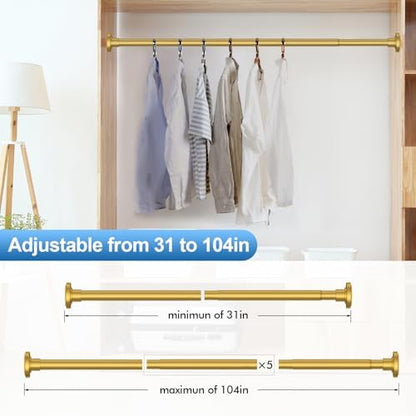 CorkLatta Gold Shower Curtain Rod 31 to 104 Inch,1 Inch Diameter Adjustable Spring Tension Curtain Rod No Drilling Stainless Steel Telescoping Rod,No Rust
