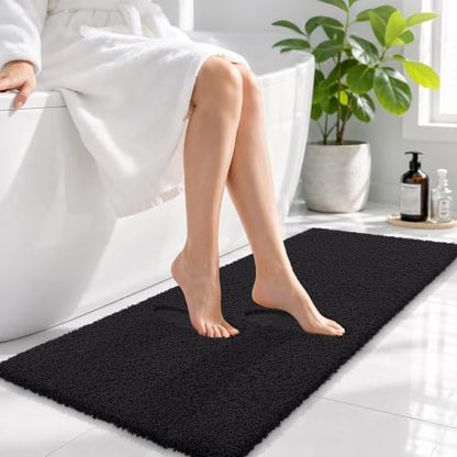 OLANLY Microfiber Bathroom Runner Rugs 47x17, Ultra Soft Bath Mat, Black