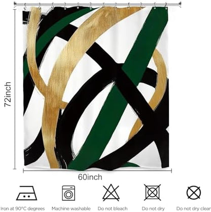 Abstract Modern Minimalist Shower Curtain 60Wx72L Inch Black Emerald Green Gold Line Contemporary Art Neutral Simple Bathroom Set Accessories Decor with 12 Pack Hooks