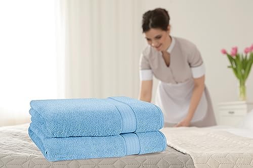 GLAMBURG 700 GSM Premium Cotton 2-Pack Oversized Extra Large Bath Sheet Set - 100% Combed Cotton - 2 Bath Sheets 35x70 - Luxury Hotel & Spa Quality - Durable Ultra Soft Highly Absorbent - Sky Blue