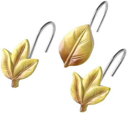 Yellow Plant Leaf Shower Curtain Hooks,Eucalyptus Bathroom Decor,12PCS